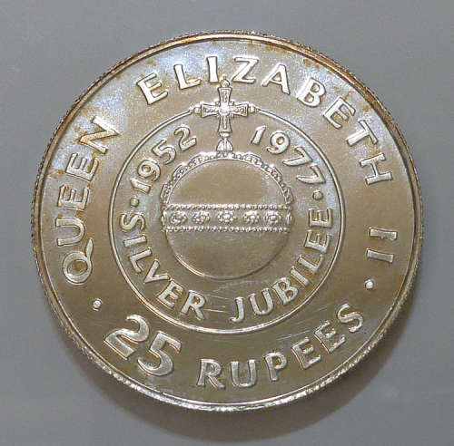 1977 Republic Of Seychelles Silver 25 Rupees Proof (Queens Silver Jubilee) Mintage of 15,000