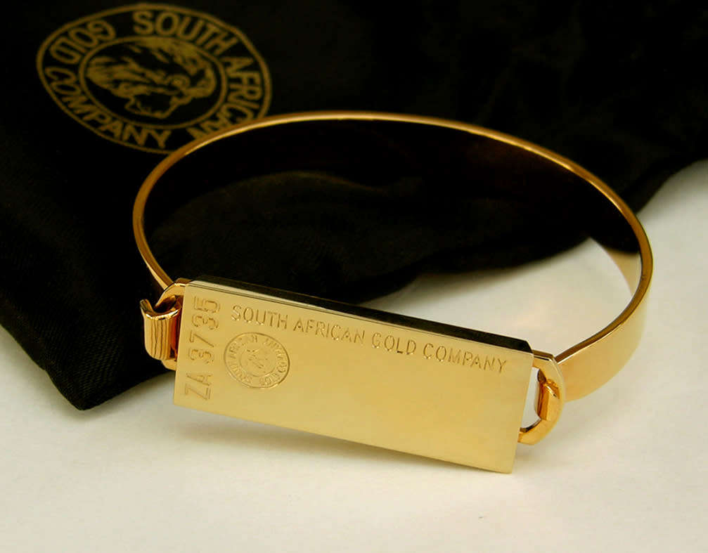 SOUTH AFRICAN GOLD COMPANY 24Kt GOLD BAR BANGLE - BRACELET - GREAT GIFT IDEA!