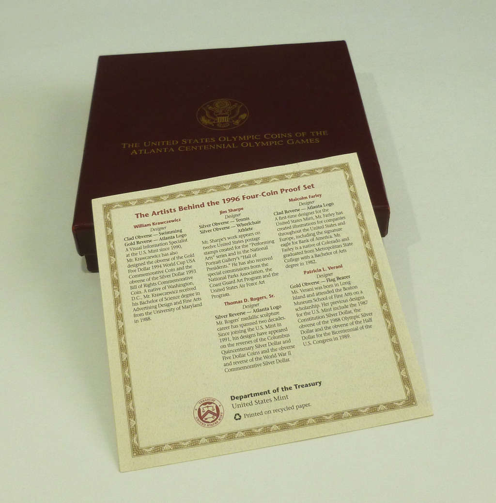 1996 Atlanta Olympics Proof Set with Two Silver Dollars & One-Half Dollar in Original Box and COA.