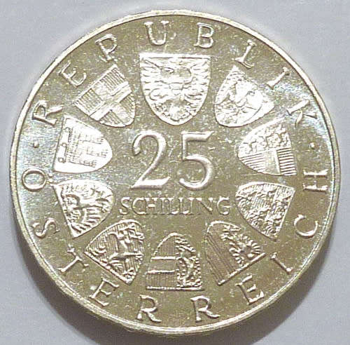 1964 Austria 25 Schilling KM# 2895.1 SILVER PROOF Coin Issued to Commemorate Poet Franz Grillparzer.