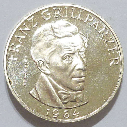 1964 Austria 25 Schilling KM# 2895.1 SILVER PROOF Coin Issued to Commemorate Poet Franz Grillparzer.