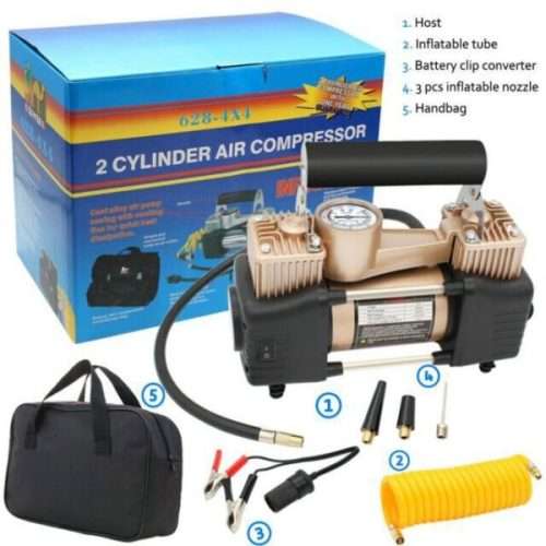 Heavy Duty Portable Air Compressor Dual Cylinder Direct Drive 12V