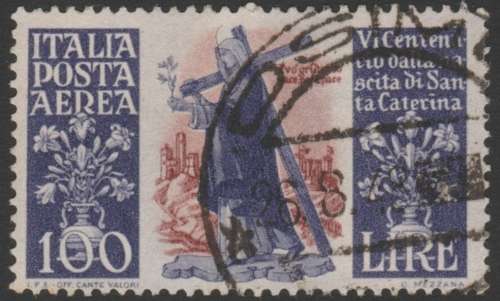 1948 Italy Airmail 100 lire CV R800 Used St. Catherine of Siena
