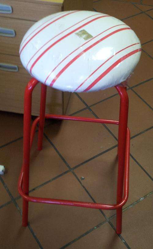 BAR CHAIR - 600MM HIGH - RED - METAL WITH PADDED SEAT - STILL COVERED IN PLASTIC - COLLECTION ONLY!