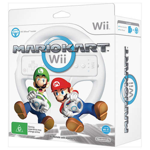 MARIO KART GAME WITH OFFICIAL NINTENDO WII WHEEL BUNDLE (WHITE) GAME FOR WII