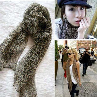 Leopard Print Chiffon Scarf - Yellow Leopard Print, White Leopard Print