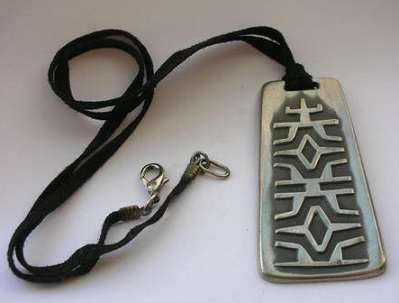 WOW! Modernist 1960's Brodrene Mylius, Norway pewter designer pendant on black leather thong No39008