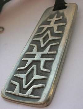 WOW! Modernist 1960's Brodrene Mylius, Norway pewter designer pendant on black leather thong No39008