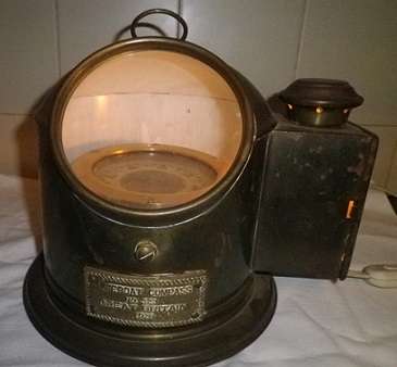 RARE BRASS LIFEBOAT (BINNACLE) COMPASS. NO; 323 GREAT BRITAIN, 1926. ELECTRIFIED