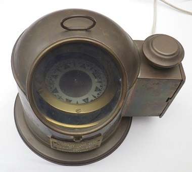 RARE BRASS LIFEBOAT (BINNACLE) COMPASS. NO; 323 GREAT BRITAIN, 1926. ELECTRIFIED