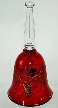 PERFECT for CHRISTMAS!! - Mary Gregory bell-shaped pink & red glass table decorations.