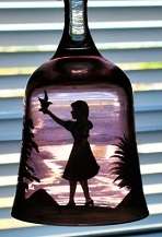 PERFECT for CHRISTMAS!! - Mary Gregory bell-shaped pink & red glass table decorations.