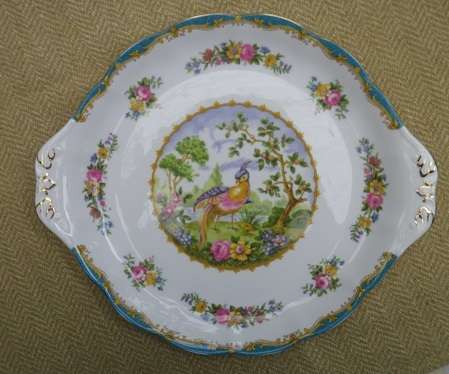 EXQUISITE, RARE ROYAL ALBERT BLUE 'CHELSEA BIRD"  CAKE PLATE. Reg. No: 839184 MINT CONDITION