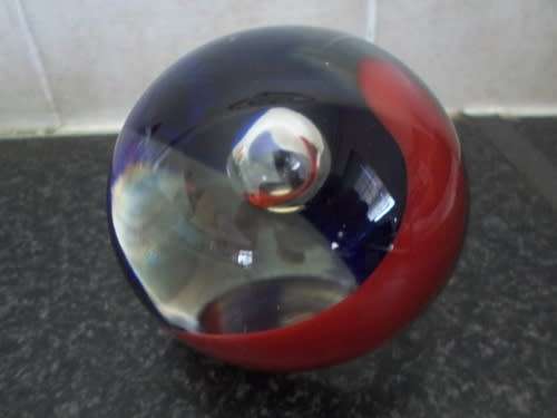 Genuine MURANO large paper weight, blue and red swirl with original paper label