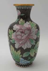 Vintage Chinese Cloisonne floral vase. 20cm.. Excellent Condition