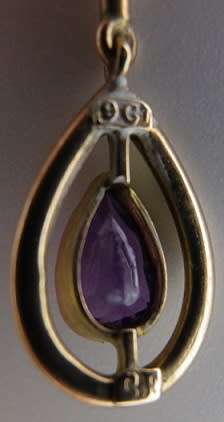 9ct gold, amethyst and seed pearl art deco style designer necklace. EXQUISITE