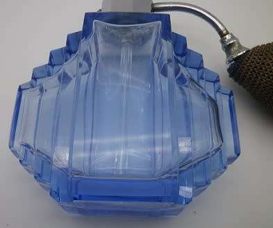 ART DECO BLUE GLASS PERFUME BOTTLE with chrome top