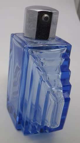ART DECO BLUE GLASS PERFUME BOTTLE with chrome top