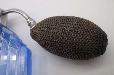 ART DECO BLUE GLASS PERFUME BOTTLE with chrome top