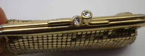 Vintage gold sequin clutch purse with diamante clasp. Made in USA