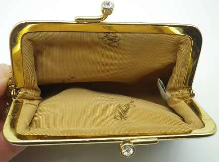 Vintage gold sequin clutch purse with diamante clasp. Made in USA