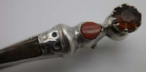 Antique Scottish Sterling Silver Small Dirk Kilt Pin/brooch with Jasper, Agate and Cairngorm citrine