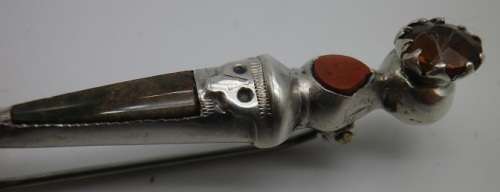 Antique Scottish Sterling Silver Small Dirk Kilt Pin/brooch with Jasper, Agate and Cairngorm citrine