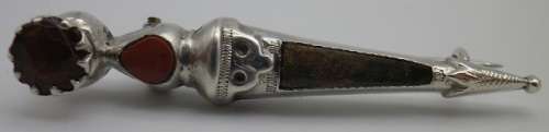 Antique Scottish Sterling Silver Small Dirk Kilt Pin/brooch with Jasper, Agate and Cairngorm citrine