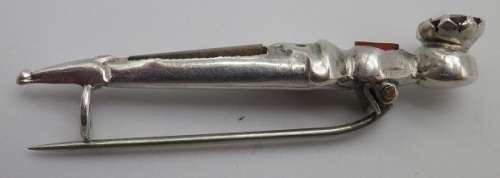 Antique Scottish Sterling Silver Small Dirk Kilt Pin/brooch with Jasper, Agate and Cairngorm citrine