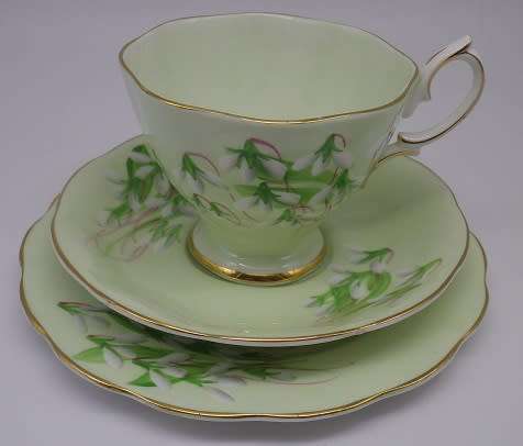 RARE 1940s ROYAL ALBERT "LAURENTIAN SNOWDROP"  BONE CHINA TRIO