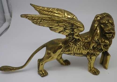 PAIR SOLID BRASS ANTIQUE c 1890s LIONS OF ST MARK 3,1 kg 20 x12 x 8cm