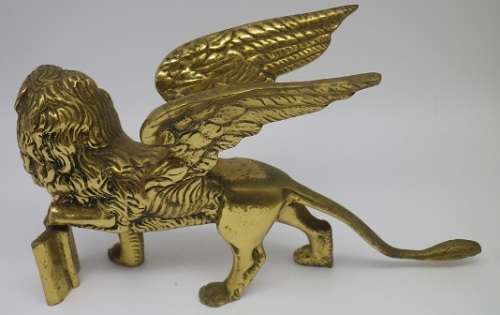 PAIR SOLID BRASS ANTIQUE c 1890s LIONS OF ST MARK 3,1 kg 20 x12 x 8cm