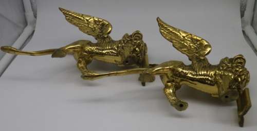 PAIR SOLID BRASS ANTIQUE c 1890s LIONS OF ST MARK 3,1 kg 20 x12 x 8cm