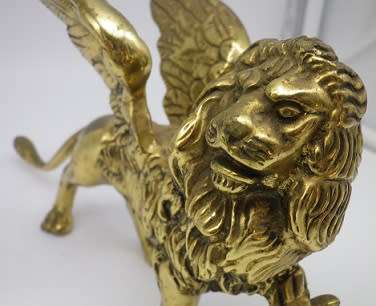 PAIR SOLID BRASS ANTIQUE c 1890s LIONS OF ST MARK 3,1 kg 20 x12 x 8cm