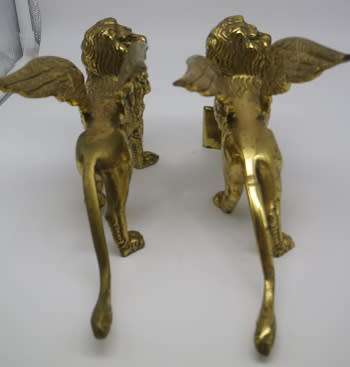 PAIR SOLID BRASS ANTIQUE c 1890s LIONS OF ST MARK 3,1 kg 20 x12 x 8cm