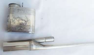 Antique Chinese/South East Asian white metal opium pipe