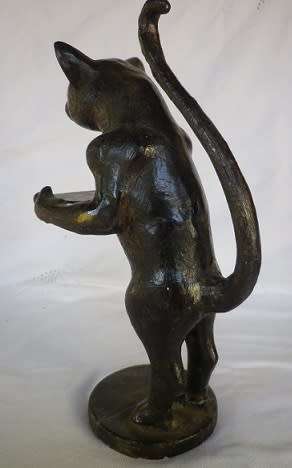 CAST METAL CAT VINTAGE/ANTIQUE BUSINESS CARD HOLDER. CAT CARICATURE DESIGN VERY UNUSUAL 35cm