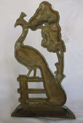HUGE ANTIQUE SOLID BASS ORNATE PEACOCK DOOR STOP. MADE IN ENGLAND 42cm