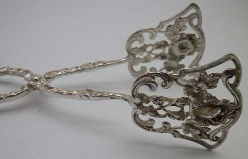 Ornate vintage Sterling Silver Pastry tongs by ALBERT BODEMER. 15 cm