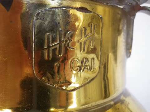 Large Vintage/Antique Milk Urn. Brassed metal.1 gallon Stamped with maker: H& H. 63cm