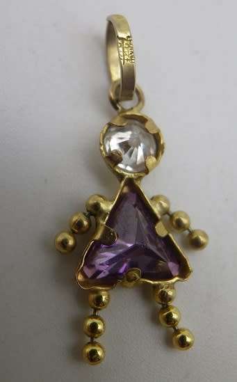 9ct gold Amethyst & Cubic Zirconia doll pendant or charm. Made in Italy