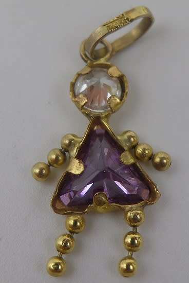 9ct gold Amethyst & Cubic Zirconia doll pendant or charm. Made in Italy