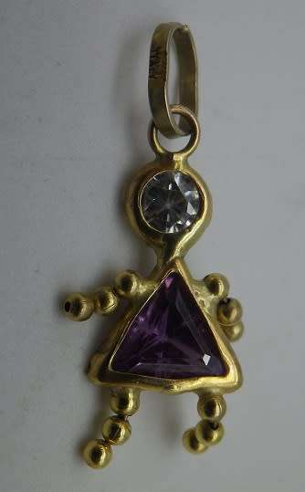 9ct gold Amethyst & Cubic Zirconia doll pendant or charm. Made in Italy