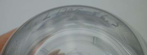 ORREFORS SWEDEN crystal vase c1935 Vicke Lindstrand .Etched with mother & child 11.5cm high Signed