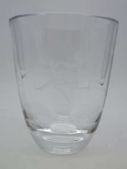 ORREFORS SWEDEN crystal vase c1935 Vicke Lindstrand .Etched with mother & child 11.5cm high Signed