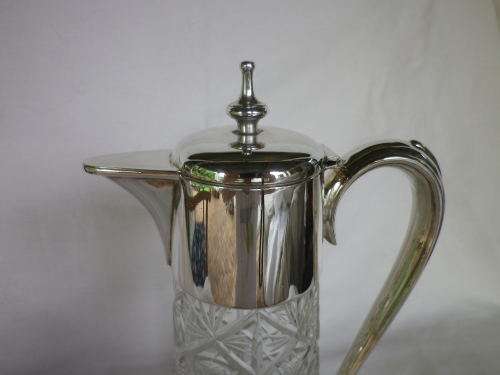 Vintage Silver plate and cut glass claret jug. 30cm tall