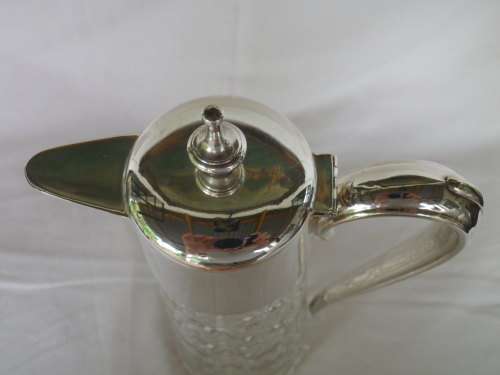Vintage Silver plate and cut glass claret jug. 30cm tall