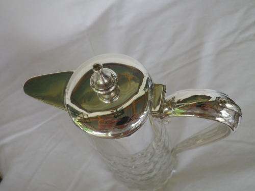 Vintage Silver plate and cut glass claret jug. 30cm tall