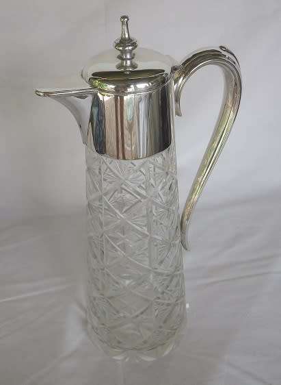 Vintage Silver plate and cut glass claret jug. 30cm tall