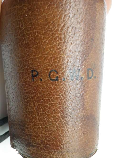 Vintage travelling medicine measure in leather case. Finnigans Bond Street, London